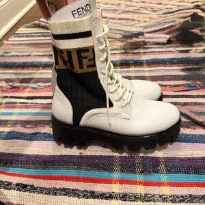 FF Women's White and Black Ankle Boots